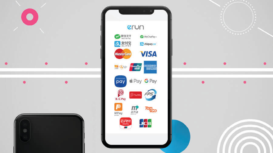 eRunlite POS electronic payment integration interface, supporting Octopus, Alipay HK, WeChat Pay, FPS, Visa, Mastercard, and mobile wallets like Apple Pay and Google Pay for seamless retail and online payment processing.